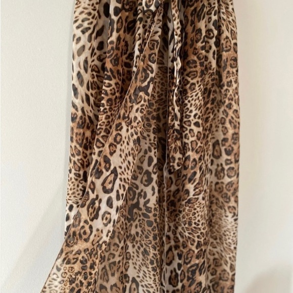 Leopard Cheetah Sheer Wrap Skirt Cover -Up Adjustable Waist Maxi Length size M - Picture 4 of 4